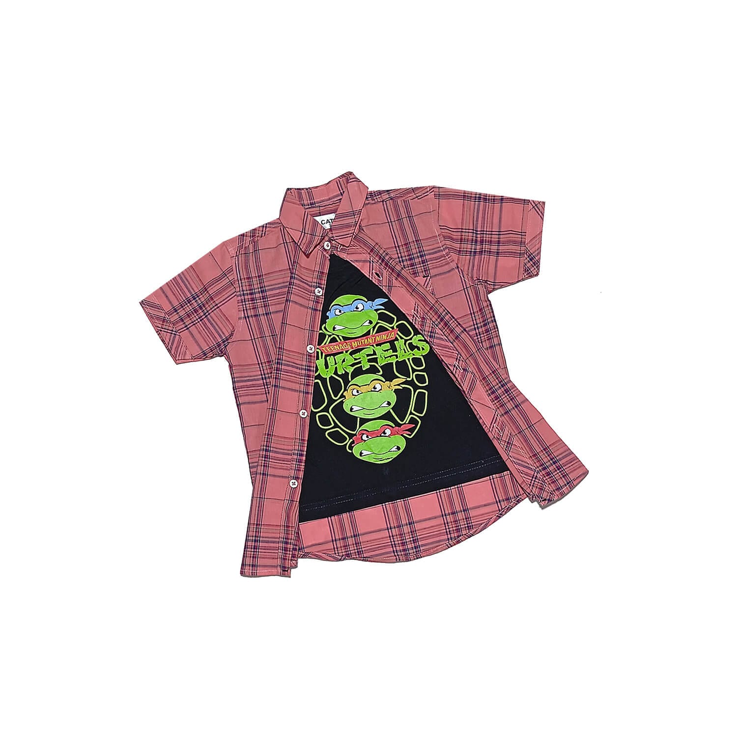 Angry Ninja Twofer Cotton Line Cheked Casual Shirt -Tea Pink &amp; Black
