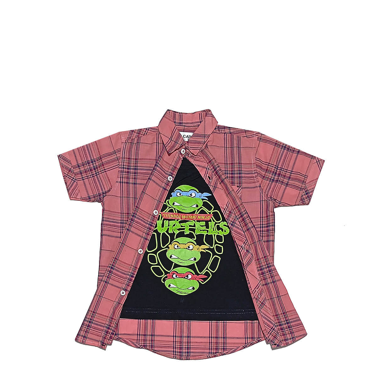 Angry Ninja Twofer Cotton Line Cheked Casual Shirt -Tea Pink &amp; Black