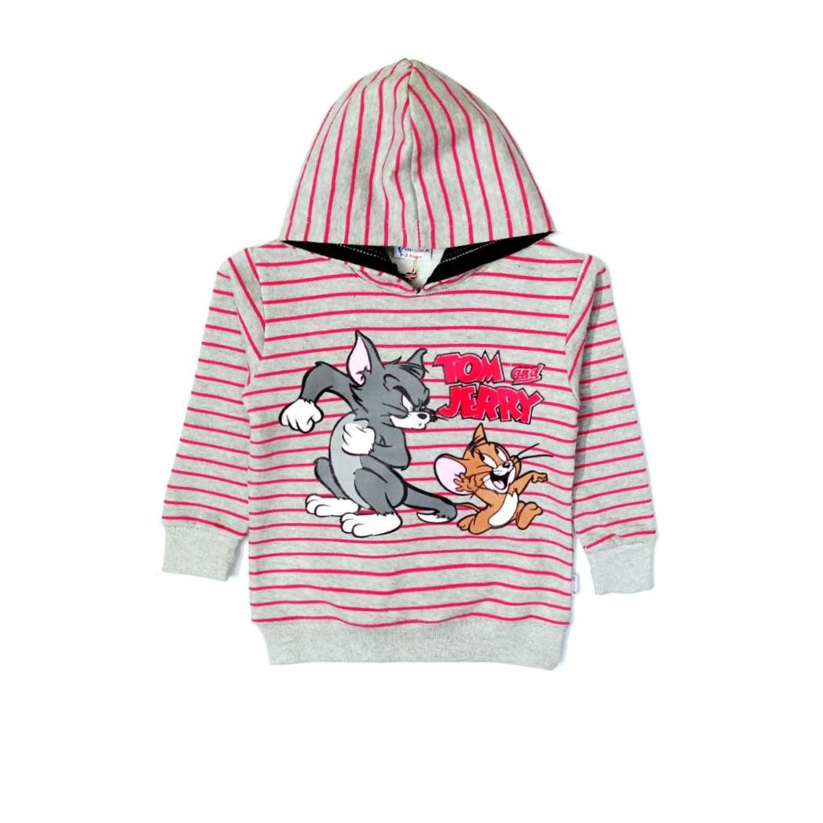 Angry Tom with Jerry Red Stripes Hoodie - Gray