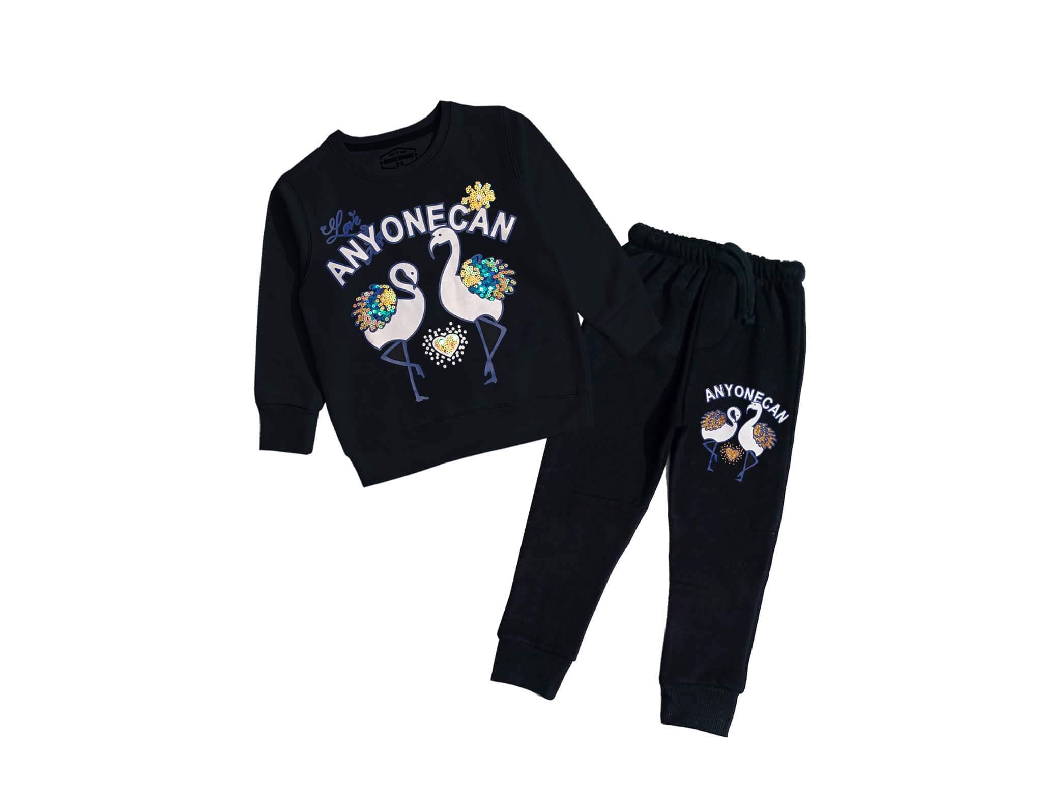 Peacock Beauty Sequin Fleece Tracksuit - Black