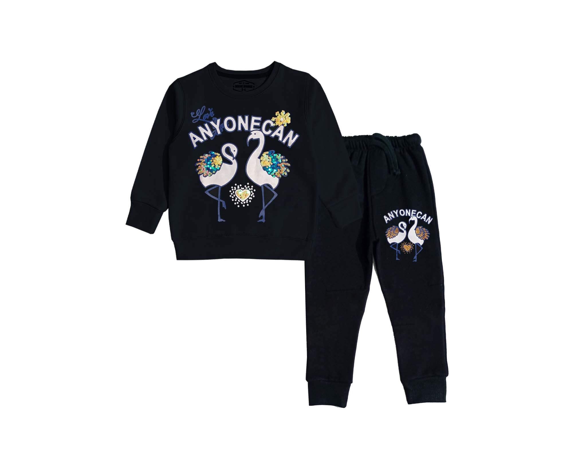 Peacock Beauty Sequin Fleece Tracksuit - Black