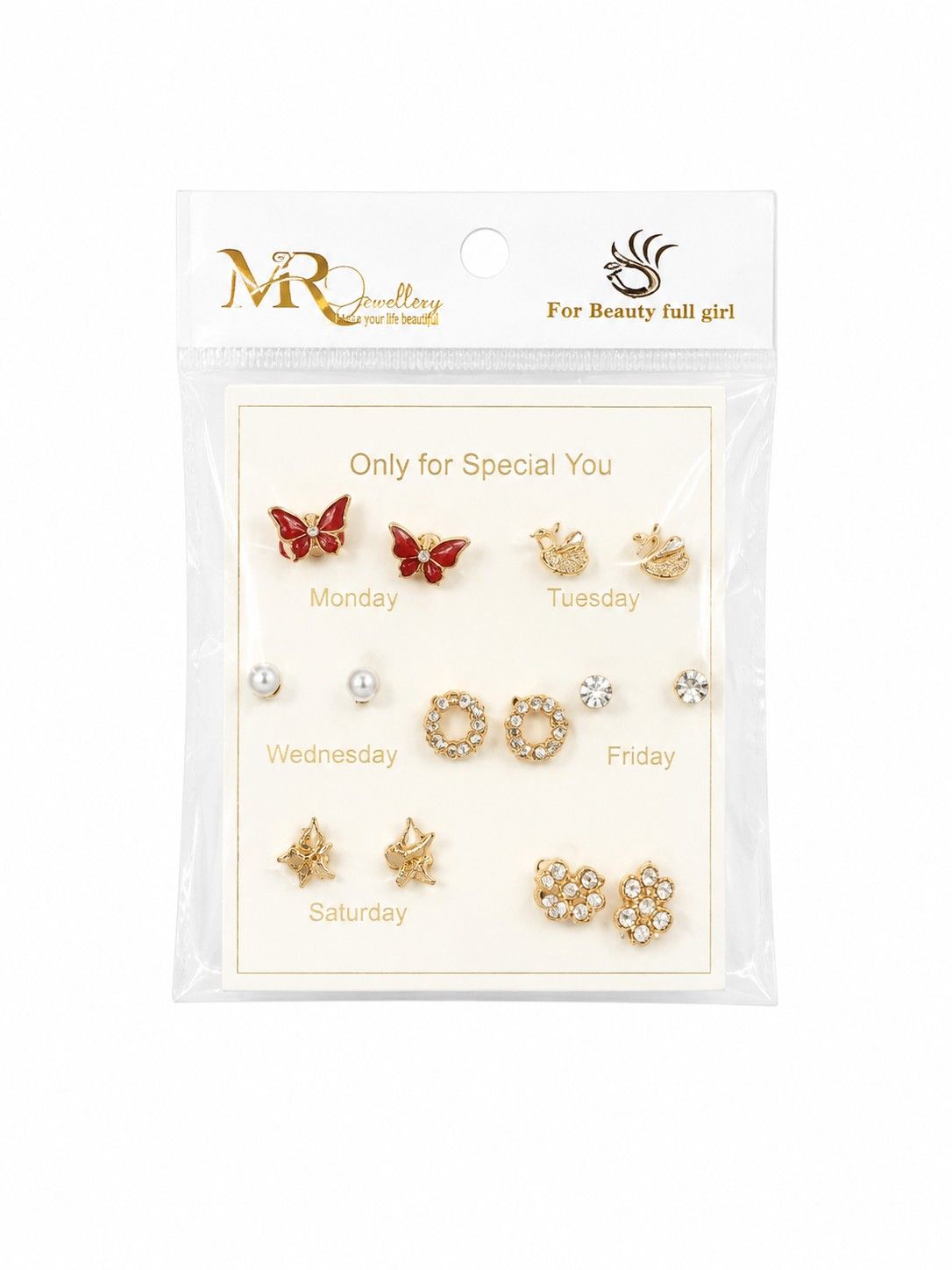 Artificial Stone Ear Studs for Women - 7 Pairs