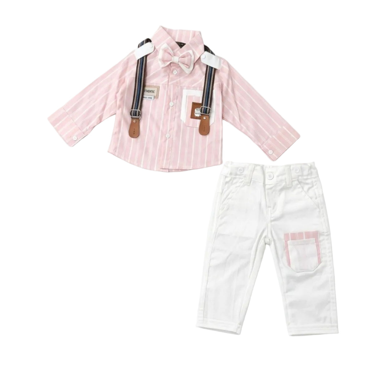 Authentic Casual Strips Shirt & Light Soft Denim - Peach Pink