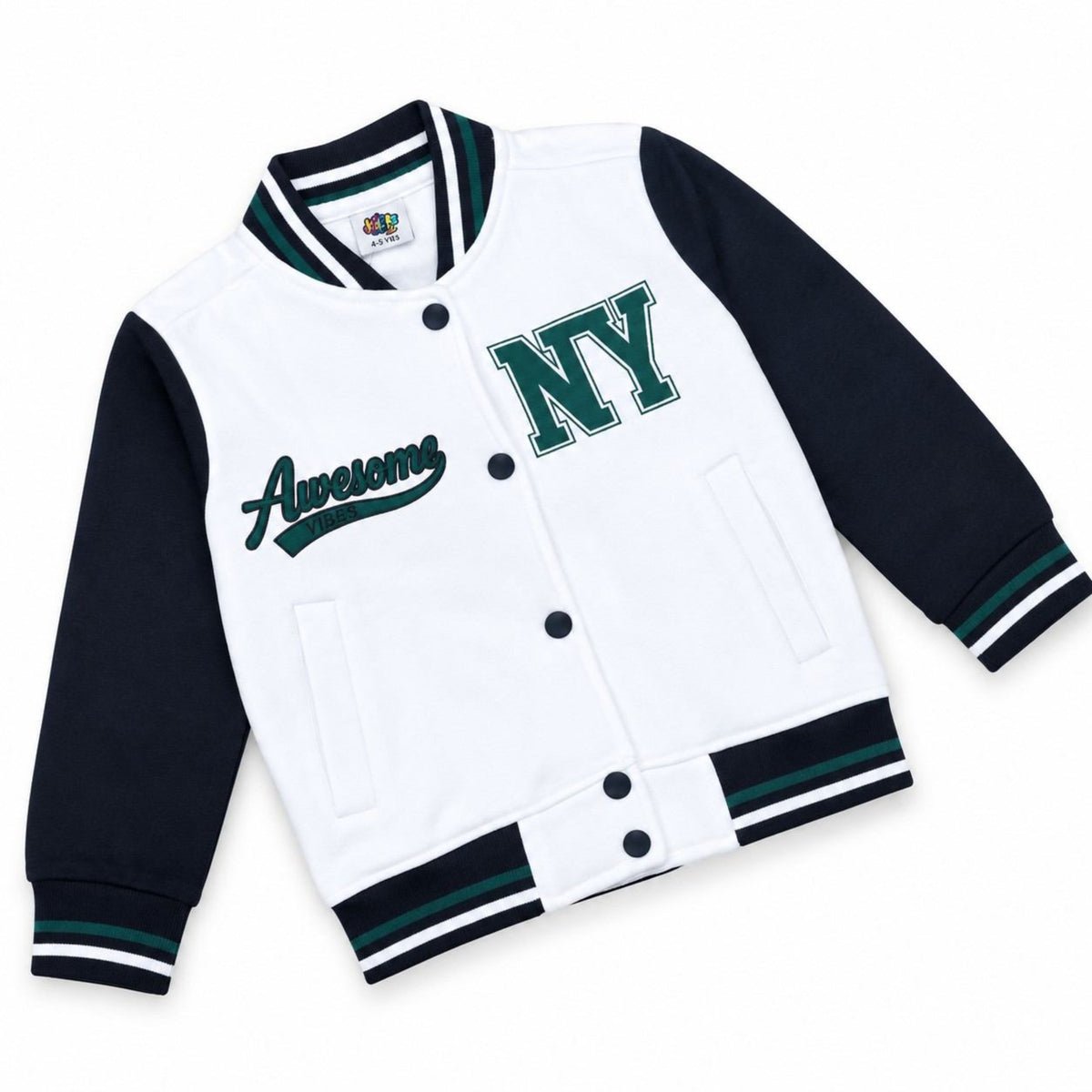 Awesome NY Fleece Baseball Jacket - White & Black