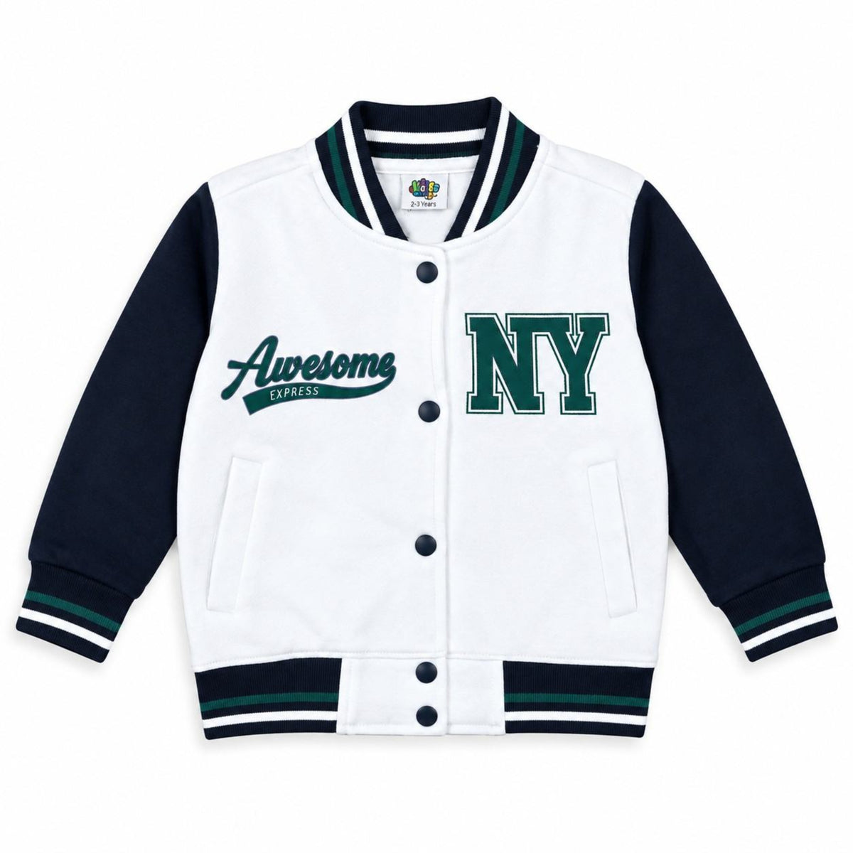 Awesome NY Fleece Baseball Jacket - White & Black