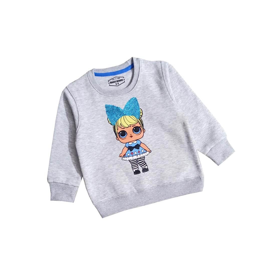 Baby Doll Seqiun Bow Fleece Sweatshirt - Grey