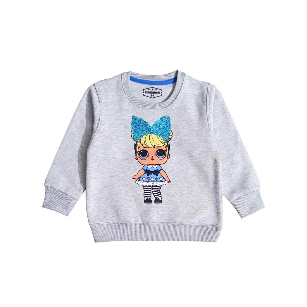 Baby Doll Seqiun Bow Fleece Sweatshirt - Grey