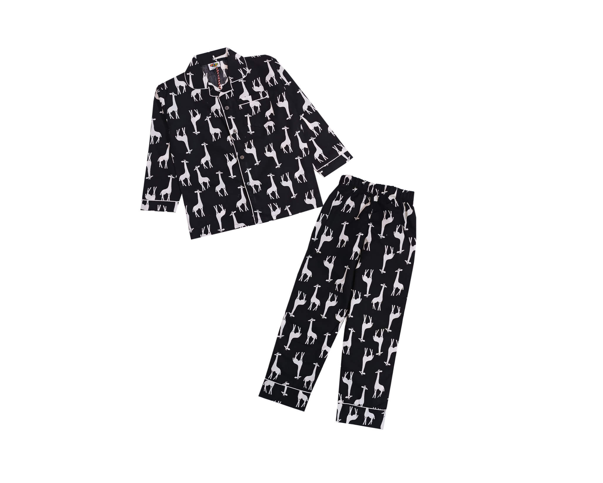 Baby Giraffe Full Sleeves Nightsuit - Black