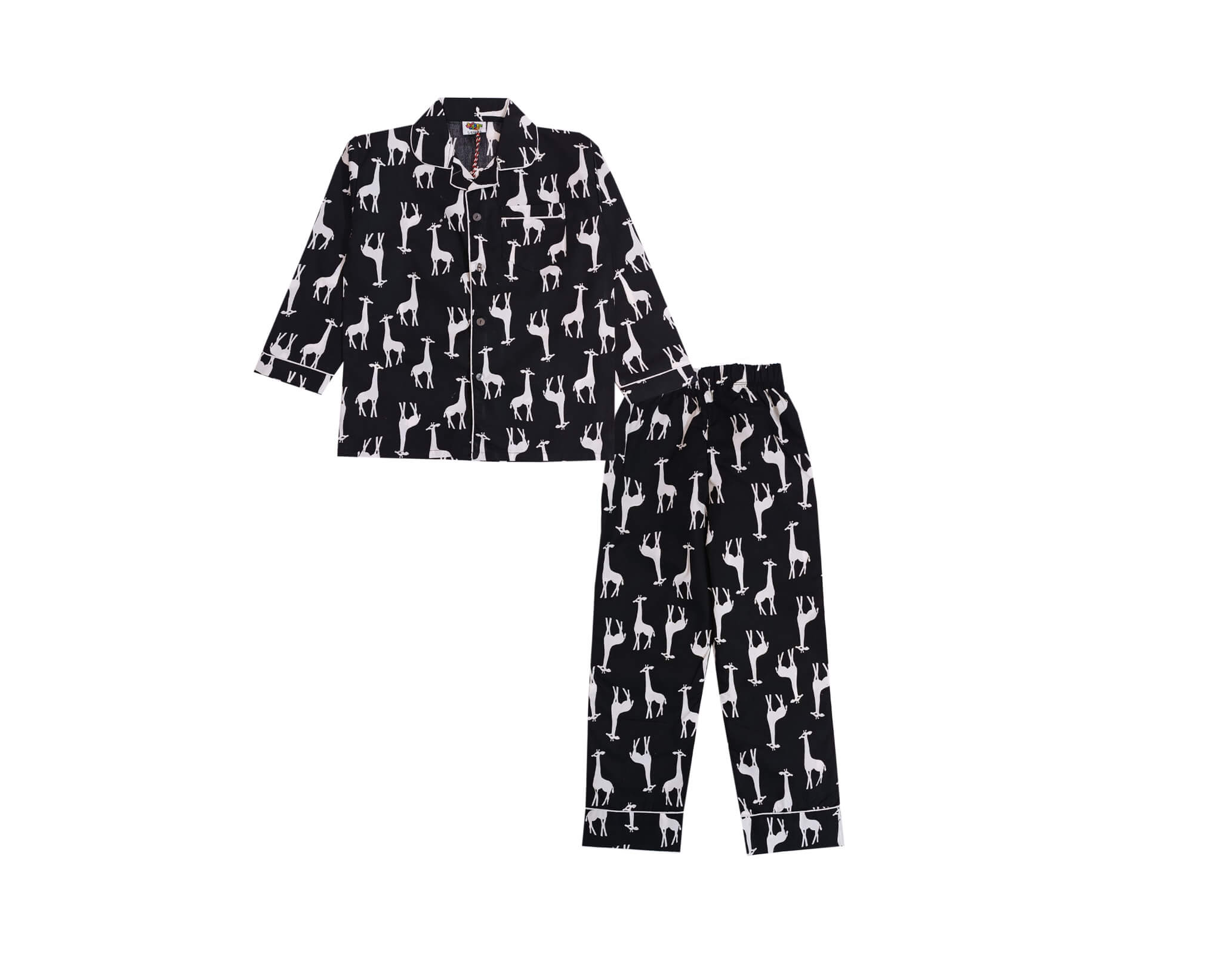 Baby Giraffe Full Sleeves Nightsuit - Black