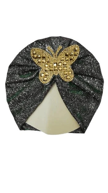 Baby-Moonlight-Butterfly-Motifs-Turban-Cap-Elastic-Stretch-Dark-Gray