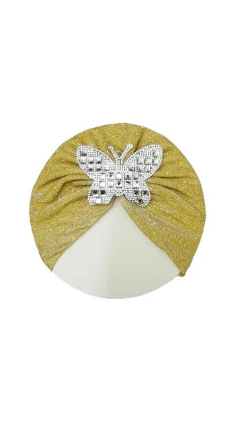 Baby-Moonlight-Butterfly-Motifs-Turban-Cap-Elastic-Stretch-Golden