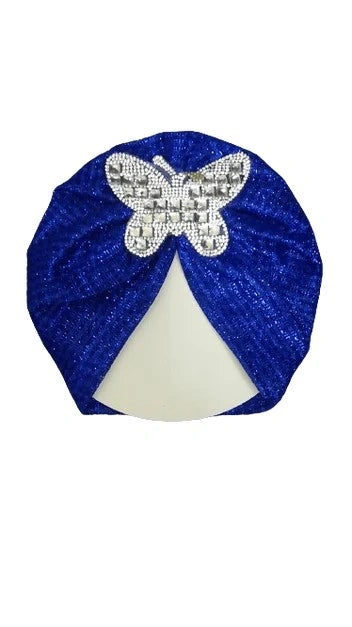 Baby-Moonlight-Butterfly-Motifs-Turban-Cap-Elastic-Stretch-Shining-Blue
