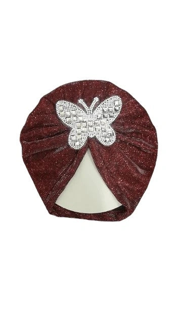 Baby-Moonlight-Butterfly-Motive-Turban-Cap-Elastic-Stretch-Maroon