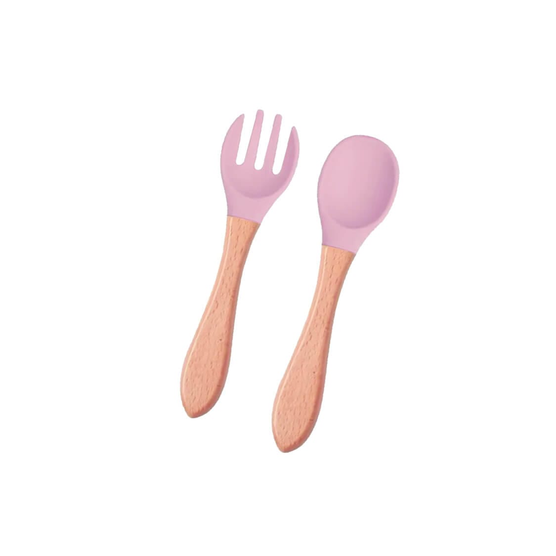 Baby Silicon Spoon and Fork Set Soft Tip Spoon For Kids -Pink