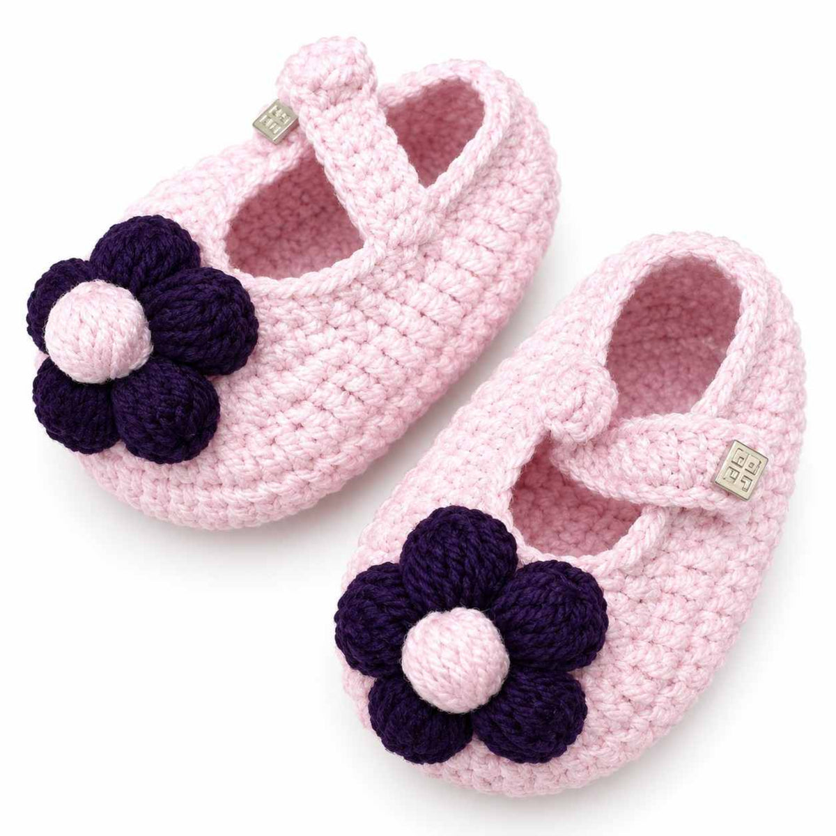 Baby Girls Pink & Purple Floral Wool Shoes - Pink & Purple