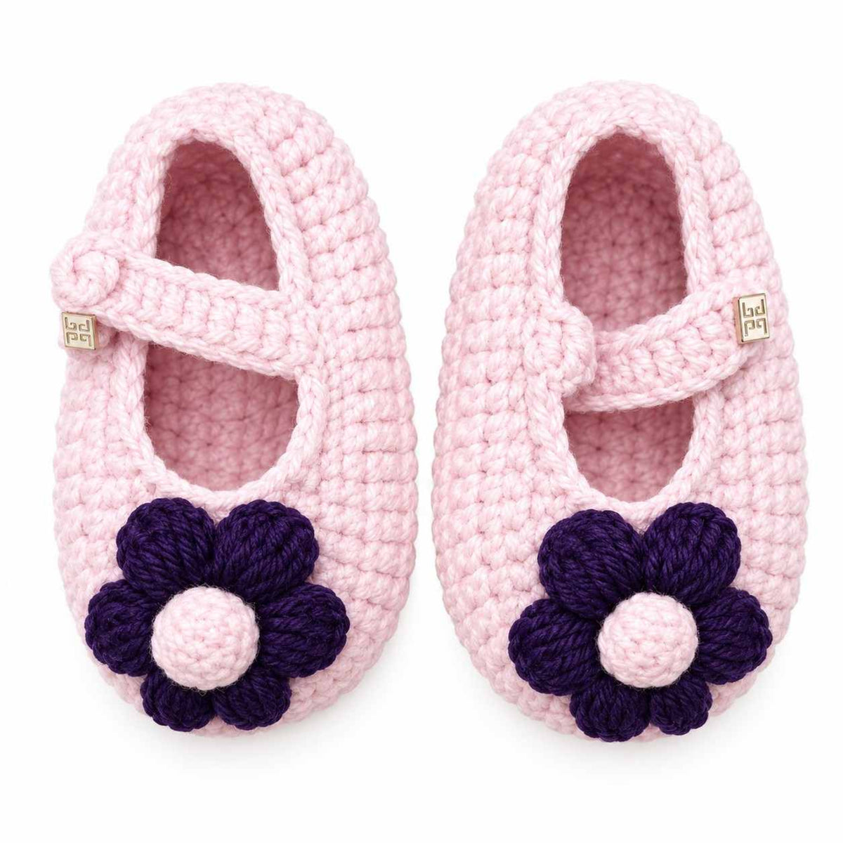 Baby Girls Pink & Purple Floral Wool Shoes - Pink & Purple