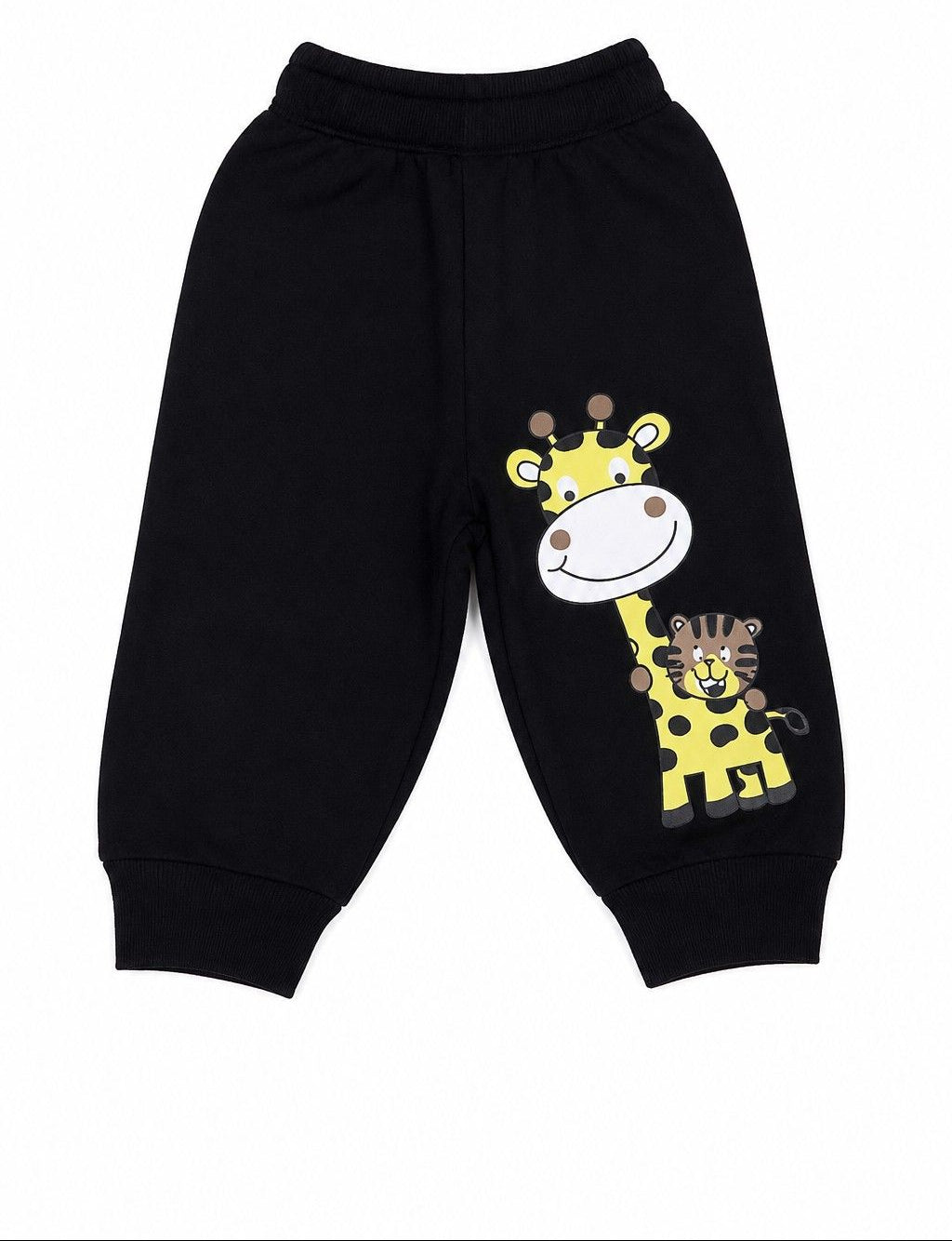 Baby Girraffe With Cat Fleece Trouser - Black