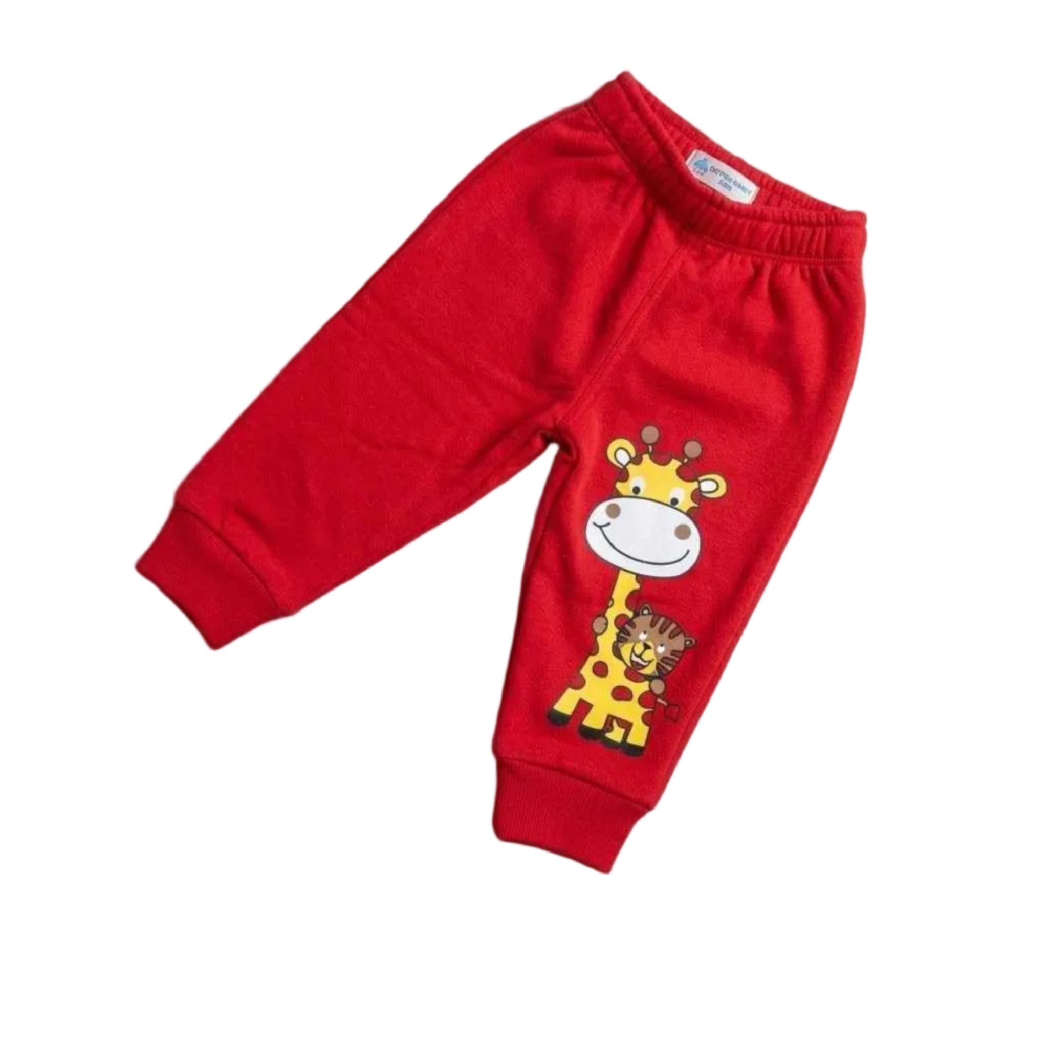 Baby Girraffe With Cat Fleece Trouser - Red