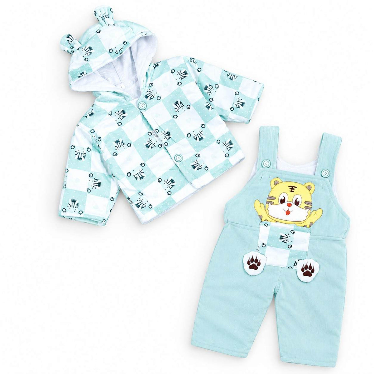 Baby Mint Tiger Hooded Jacket & Dungaree - See Green & White