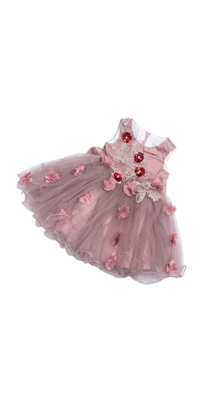 Baby Red Roses Frock - Tea Pink
