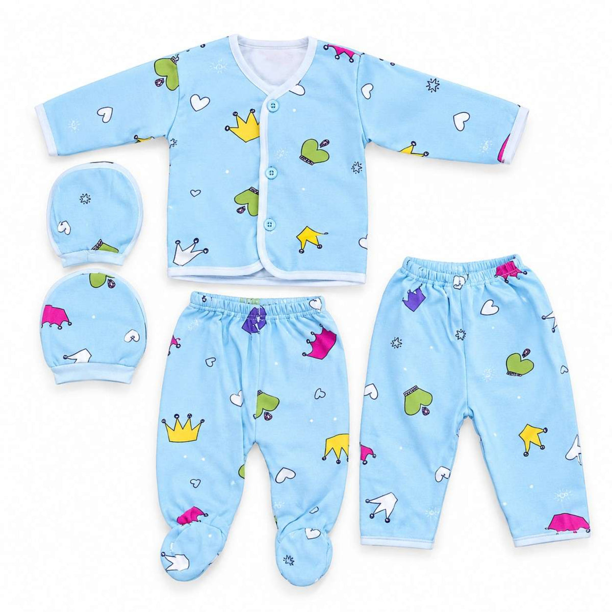 Baby Soft Hearts Print 5-Piece Cotton Layette Set -  Sky Blue