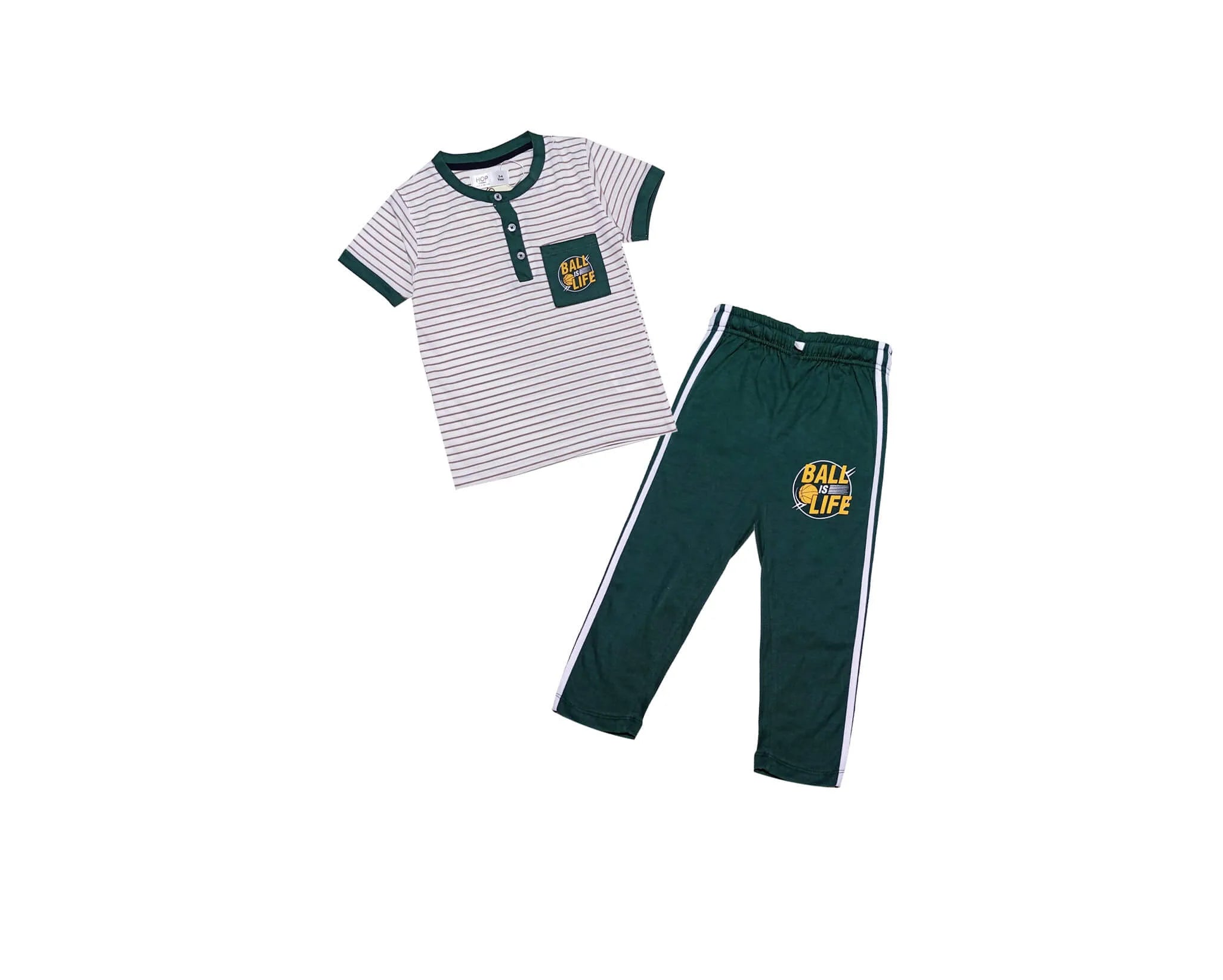 Ball is Life Stripe Tee Shirt &amp; Trouser -Off White-Green