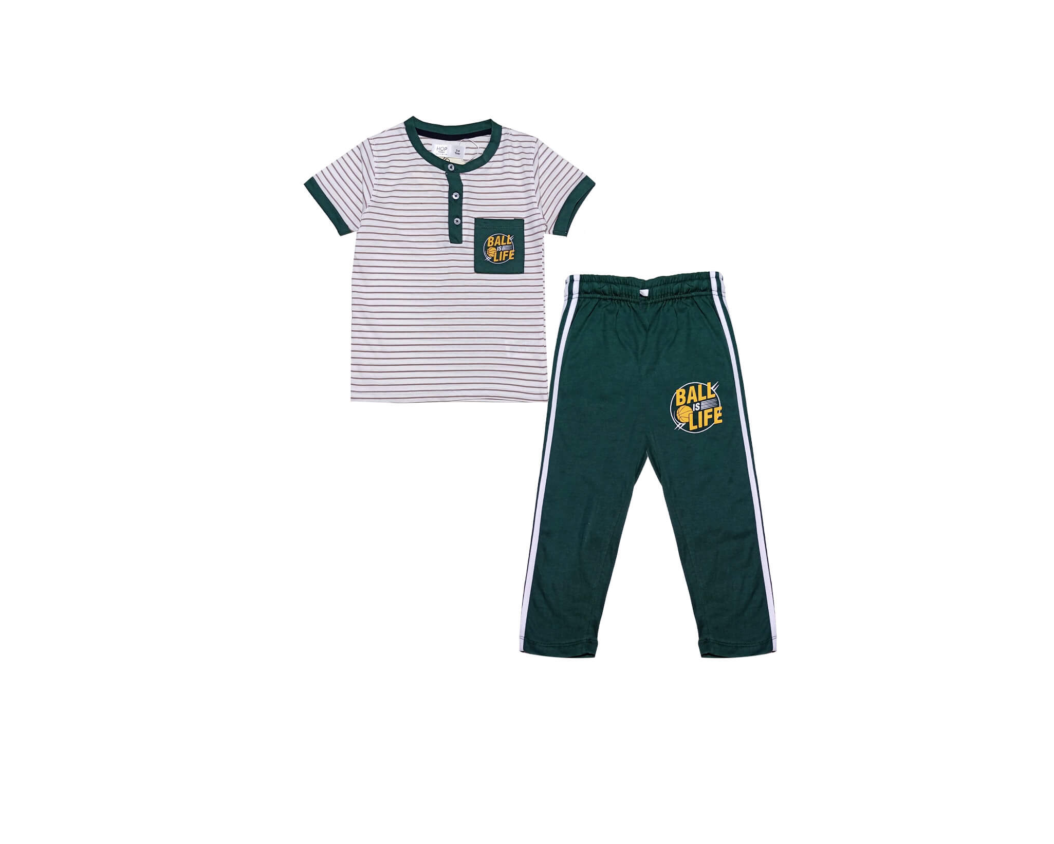 Ball is Life Stripe Tee Shirt &amp; Trouser -Off White-Green