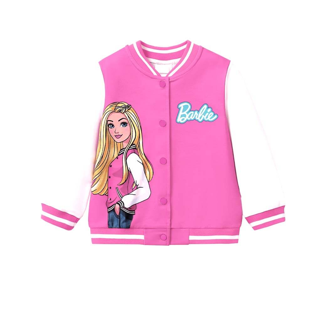 Barbie Stylish Girl BaseBall Fleece Jacket - Pink & White
