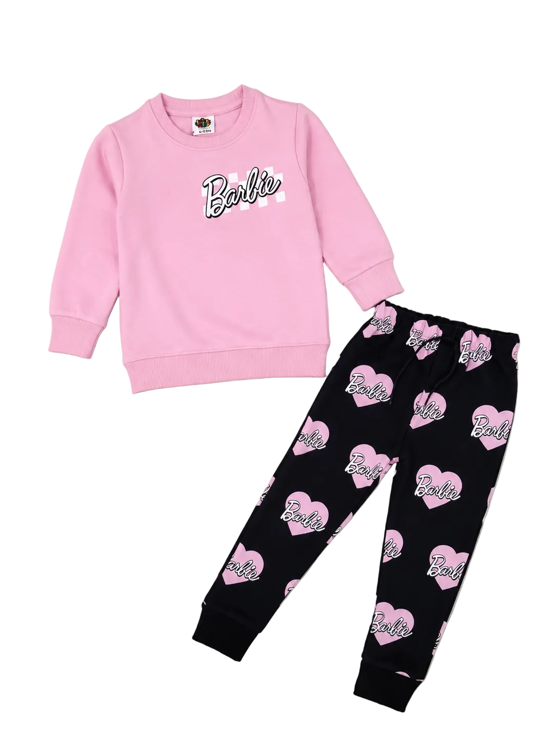 Barbie Allover Trouser Printed Fleece Tracksuit - Baby Pink Black-1