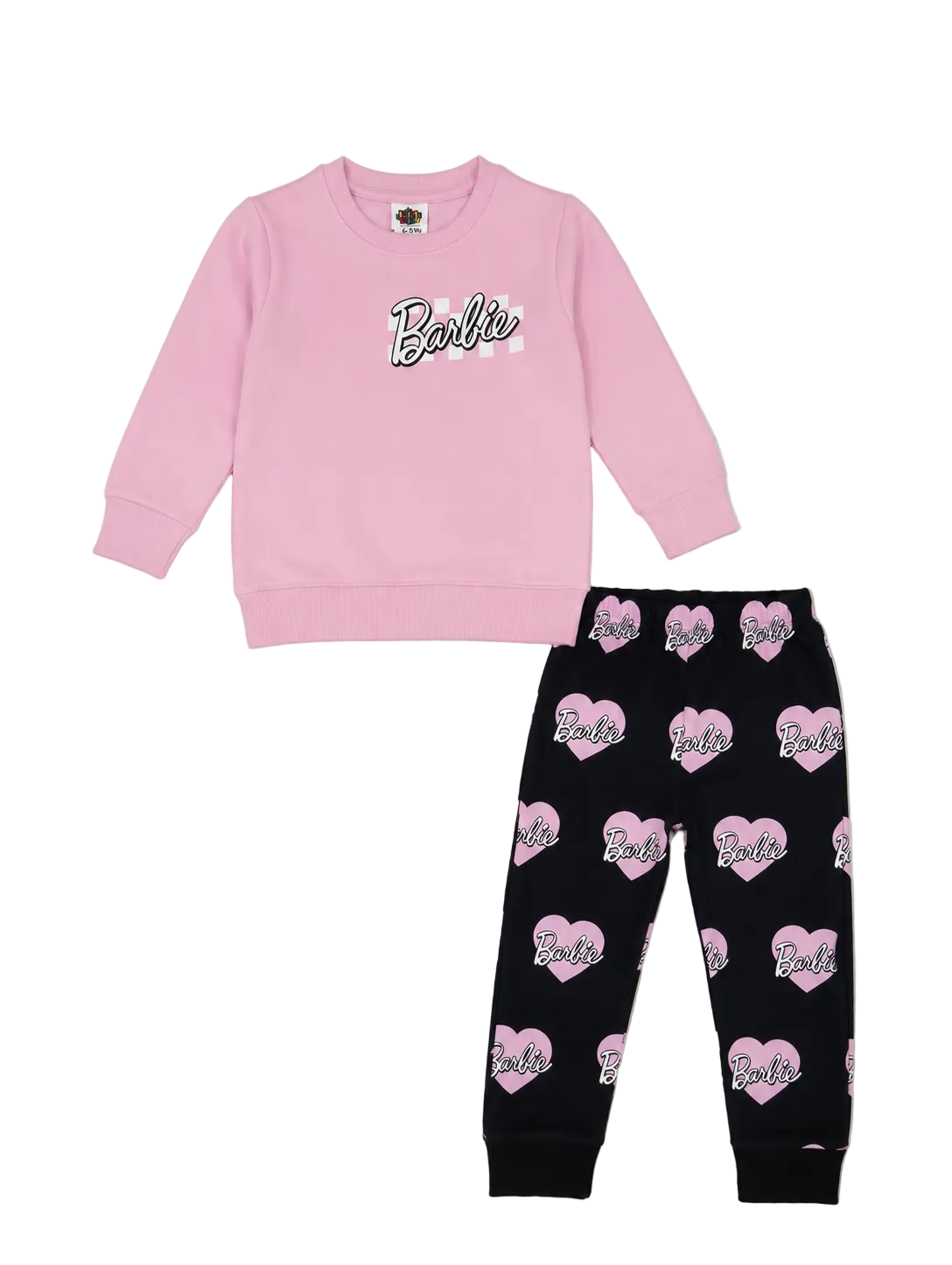 Barbie Allover Trouser Printed Fleece Tracksuit - Baby Pink Black