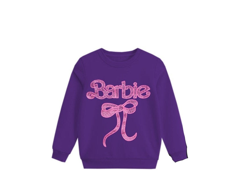 Barbie Bow Glitter Fleece Sweatshirt - Purple