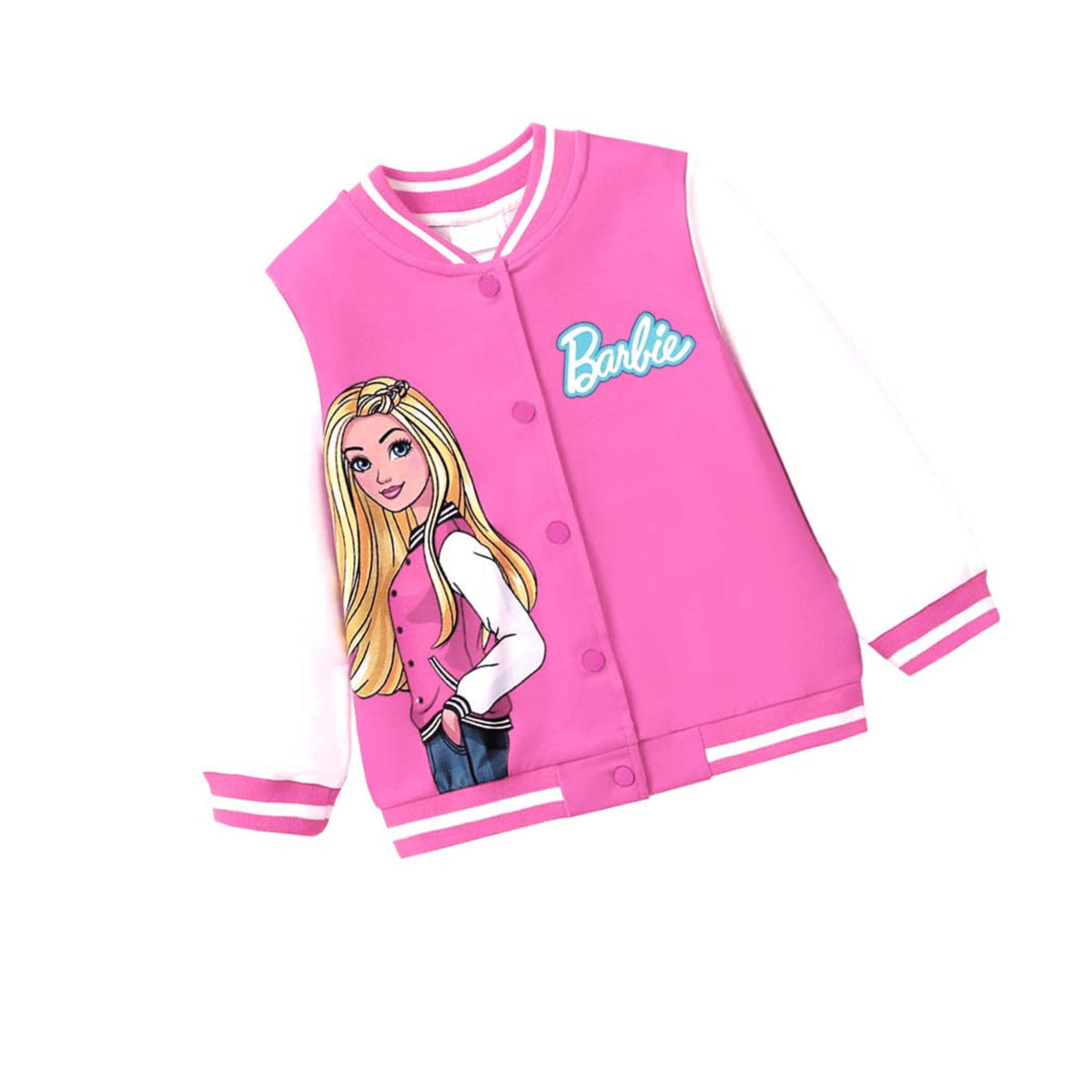Barbie Stylish Girl BaseBall Fleece Jacket - Pink & White