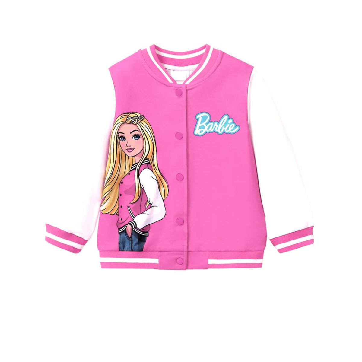 Barbie Stylish Girl BaseBall Fleece Jacket - Pink & White