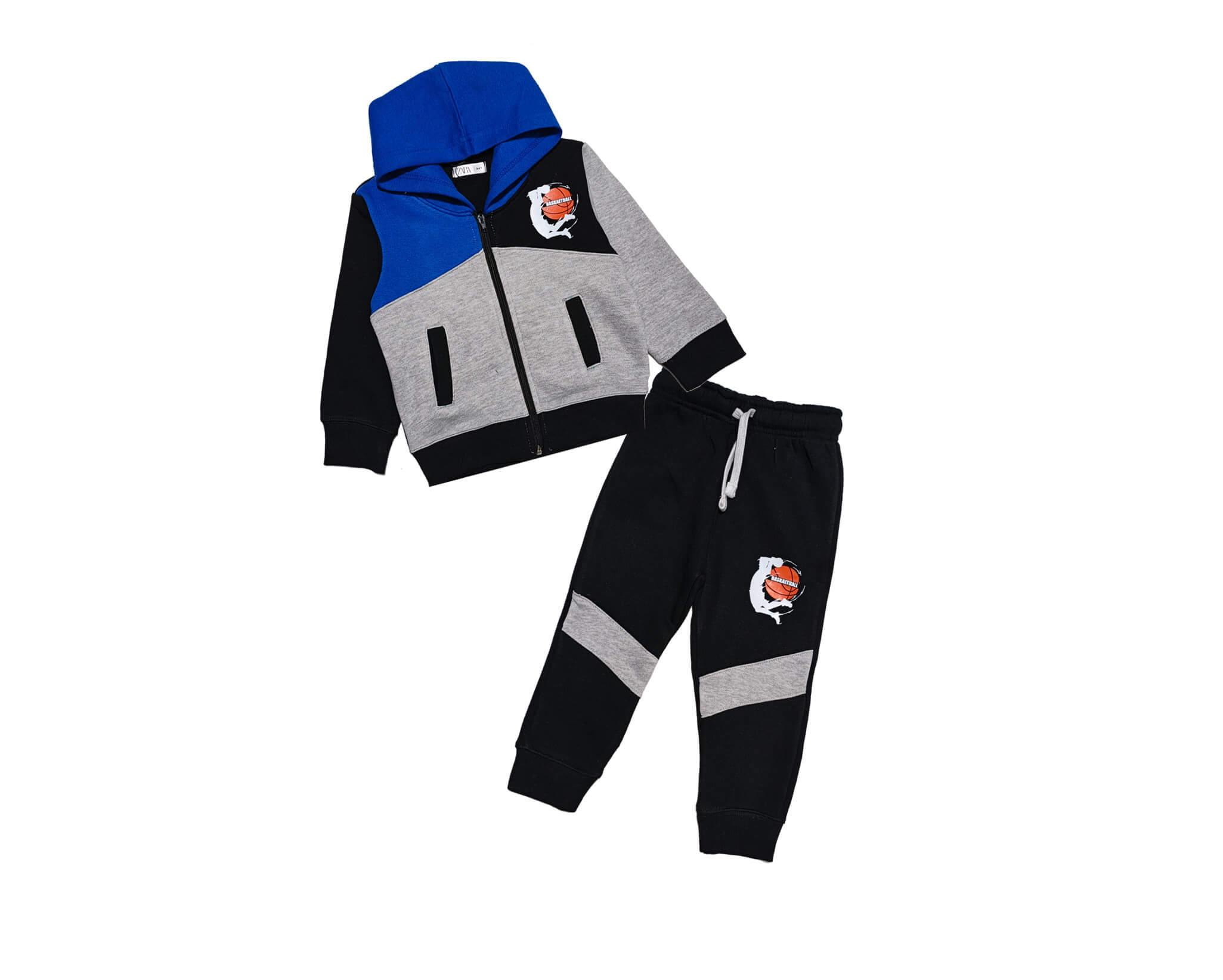 Basket ball Fleece Pennal Hoodie Tracksuit - Heather Grey &amp; Black