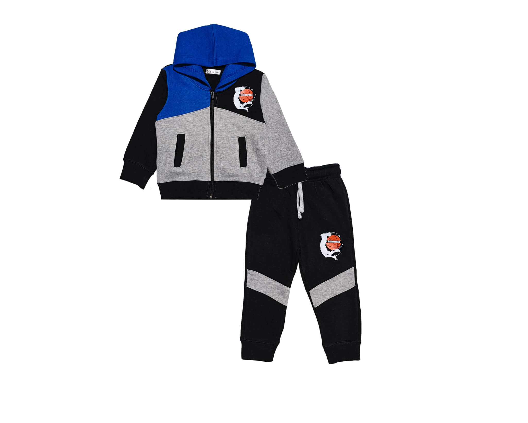 Basket ball Fleece Pennal Hoodie Tracksuit - Heather Grey &amp; Black