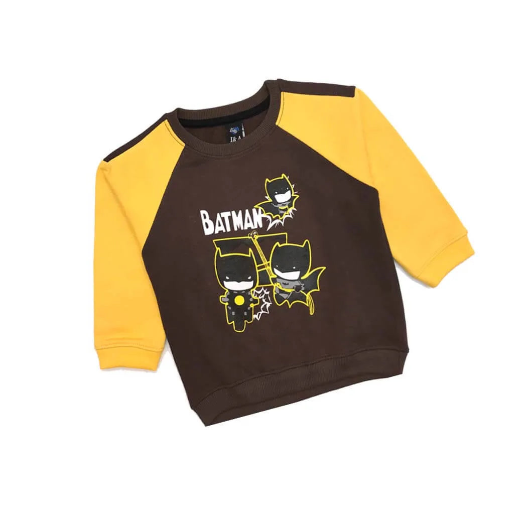 Batman Gang Yellow Sleeves Light Fleece  Sweatshirt - Chocolate