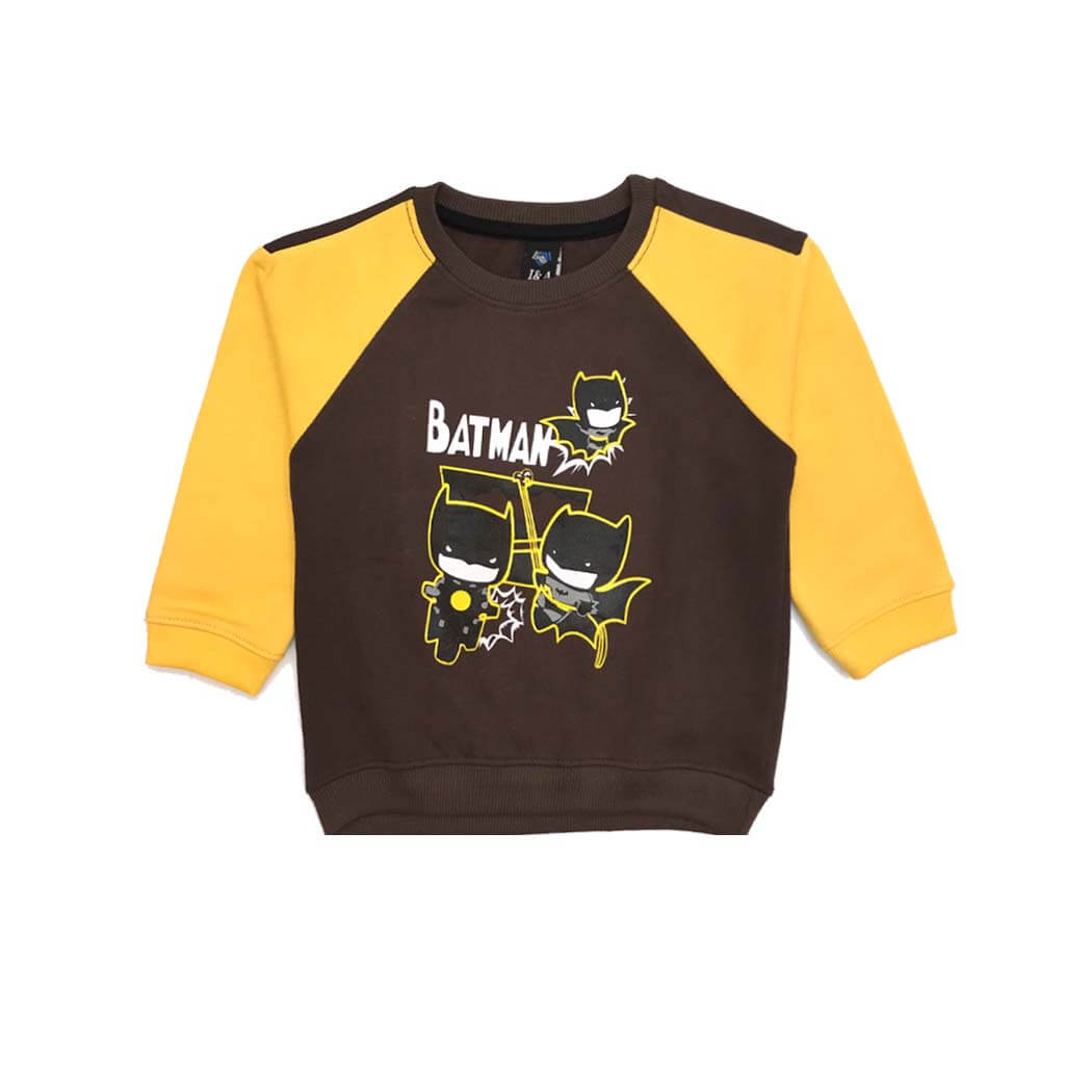 Batman Gang Yellow Sleeves Light Fleece  Sweatshirt - Chocolate