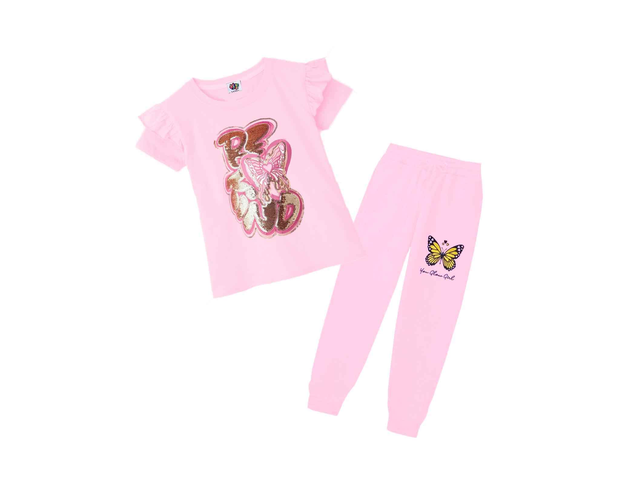 Be Find Sequin Butterfly Tee &amp; Trouser - Baby Pink