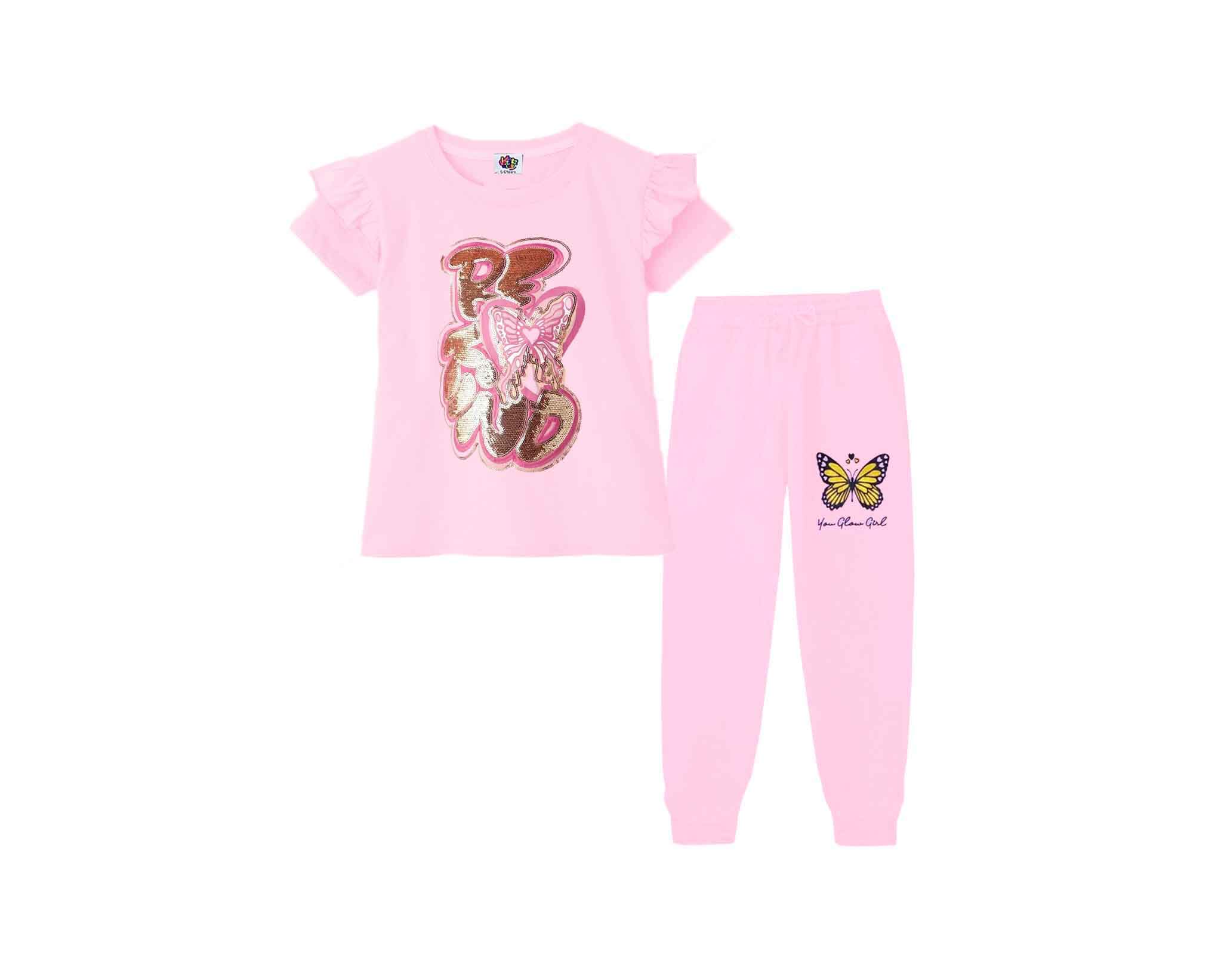 Be Find Sequin Butterfly Tee &amp; Trouser - Baby Pink