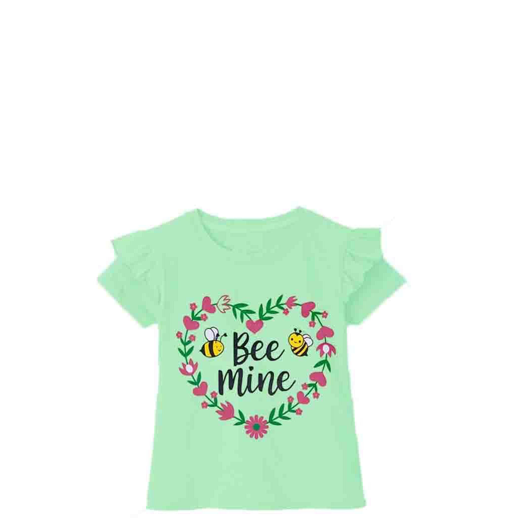 Be Mine Floral Heart Frill Sleeves T Shirt - Sea Green