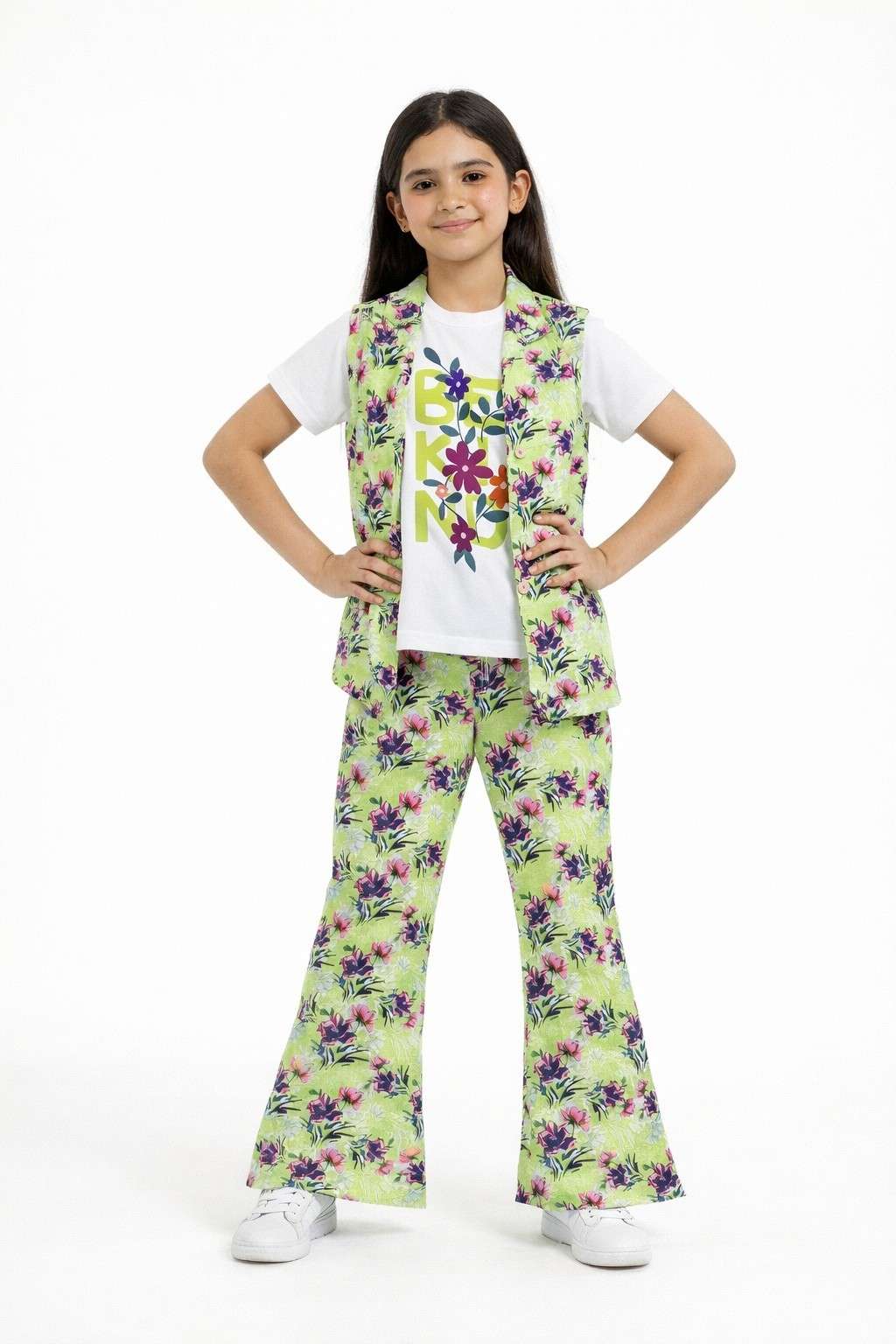 Be kind Rose Printed 3 Pc Cotton Suit - Green