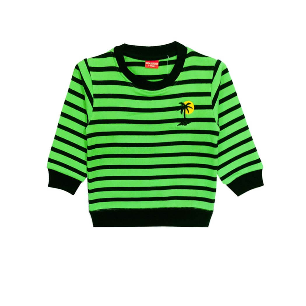 Beach Tree Green &amp; Black Strips Fleece Sweatshirt