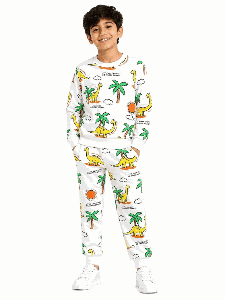 Beach Advanture Fleece Tracksuit -White
