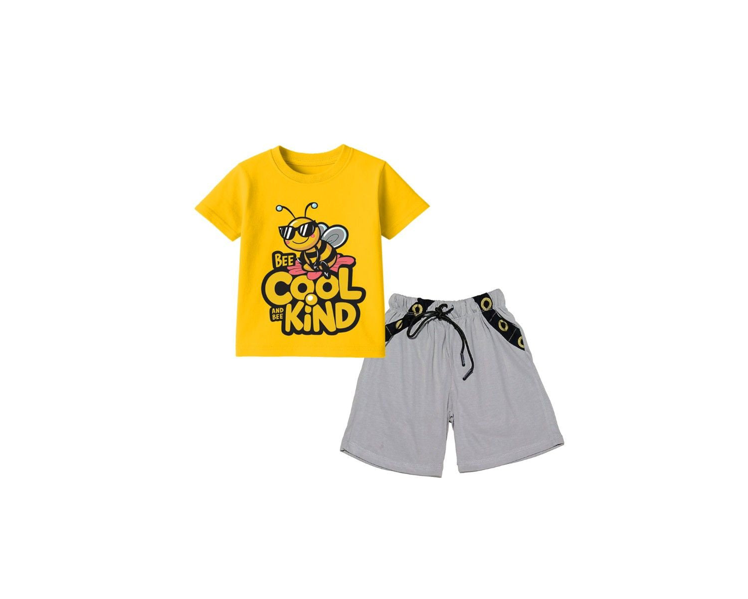 Bee Cool Kind Tee & Short Yellow & Grey.
