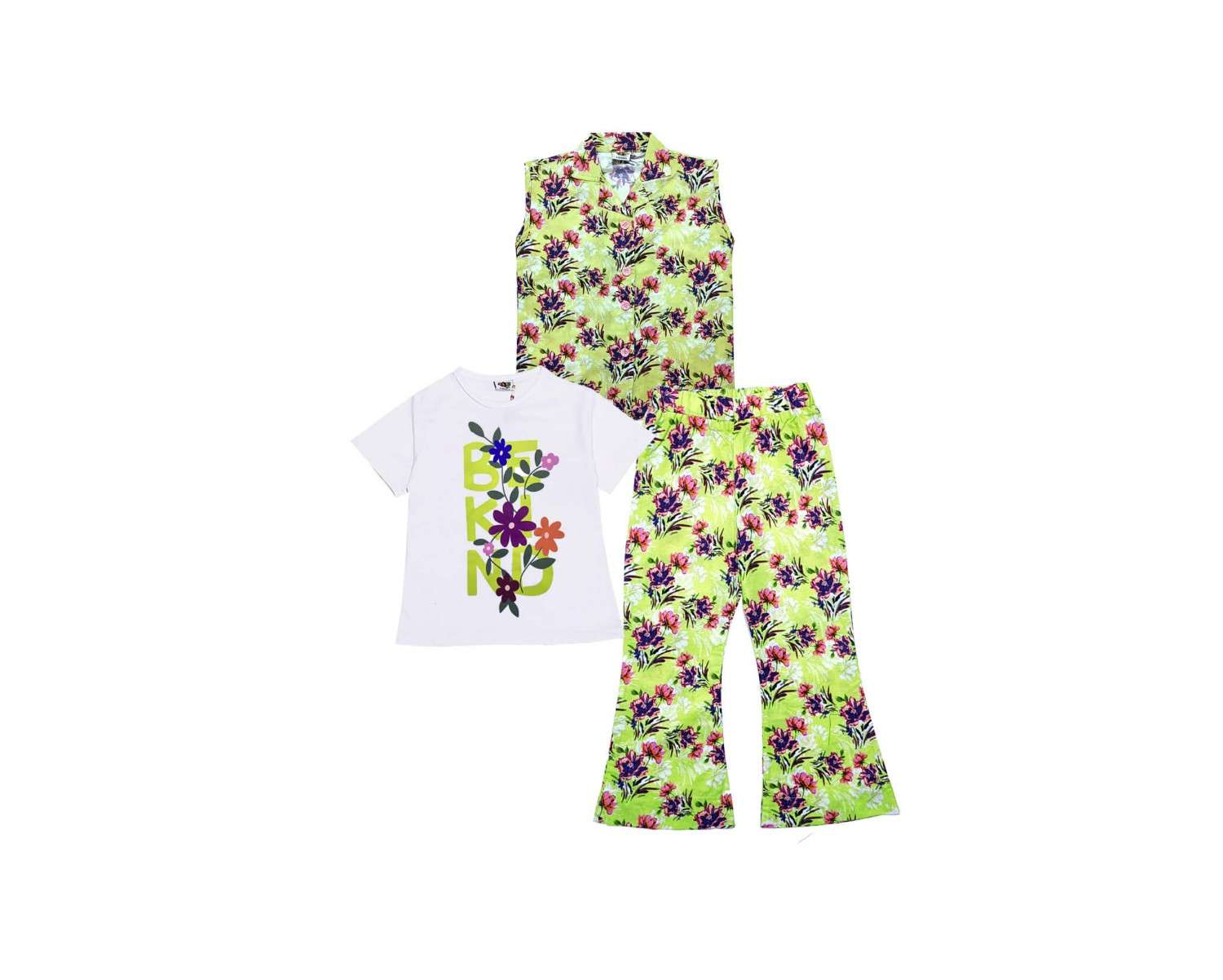 BekindRosePrinted3PcCottonSuit-Green
