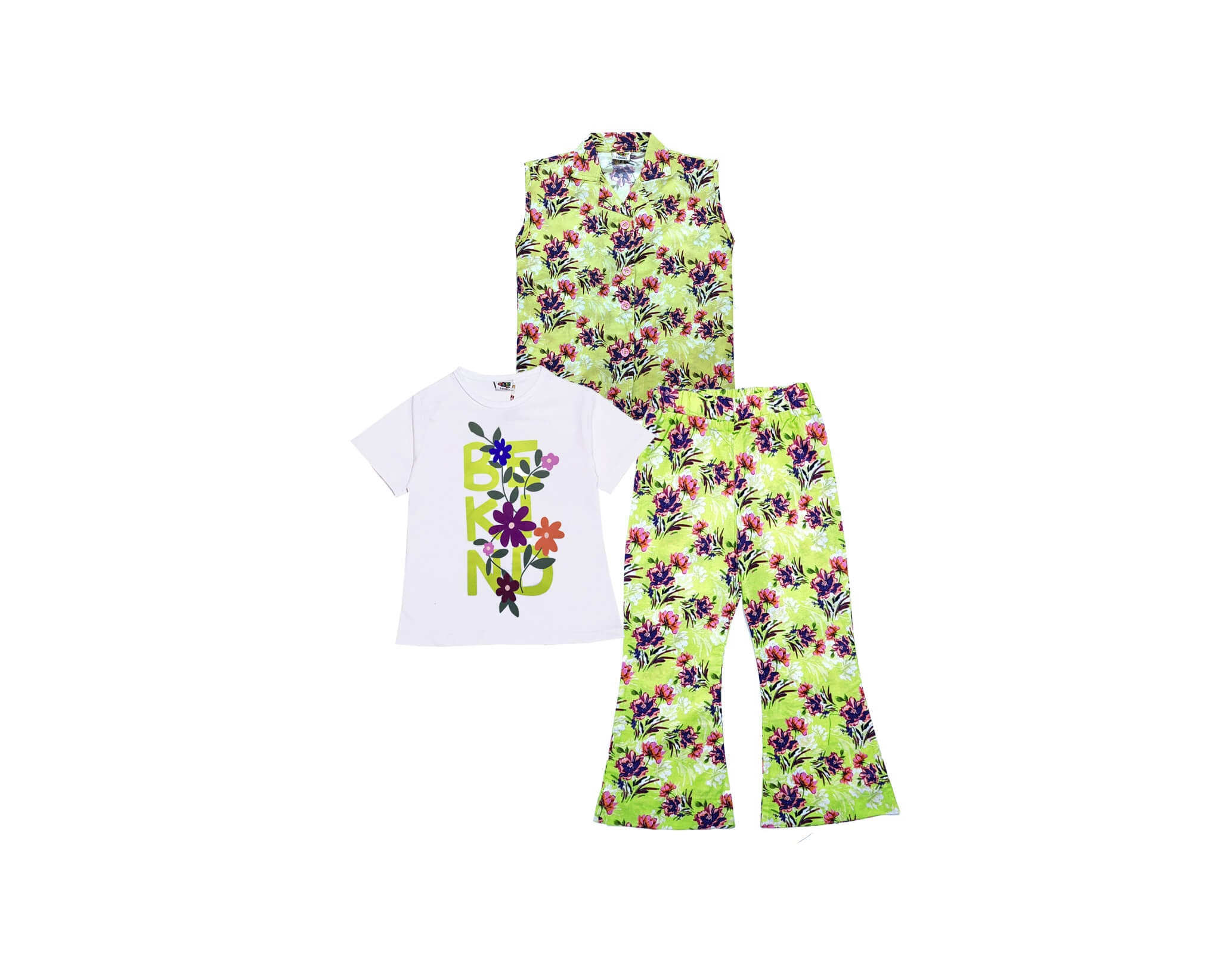 BekindRosePrinted3PcCottonSuit-Green