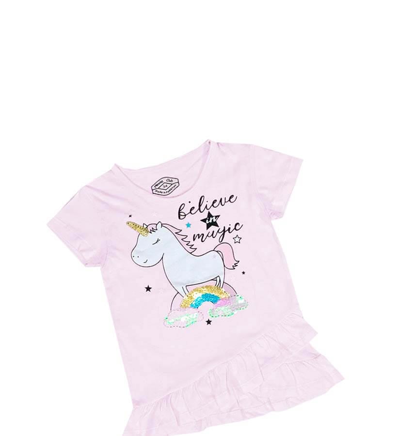 Believe In Magic Sequence Unicorn Tee Shirt - Baby Pink