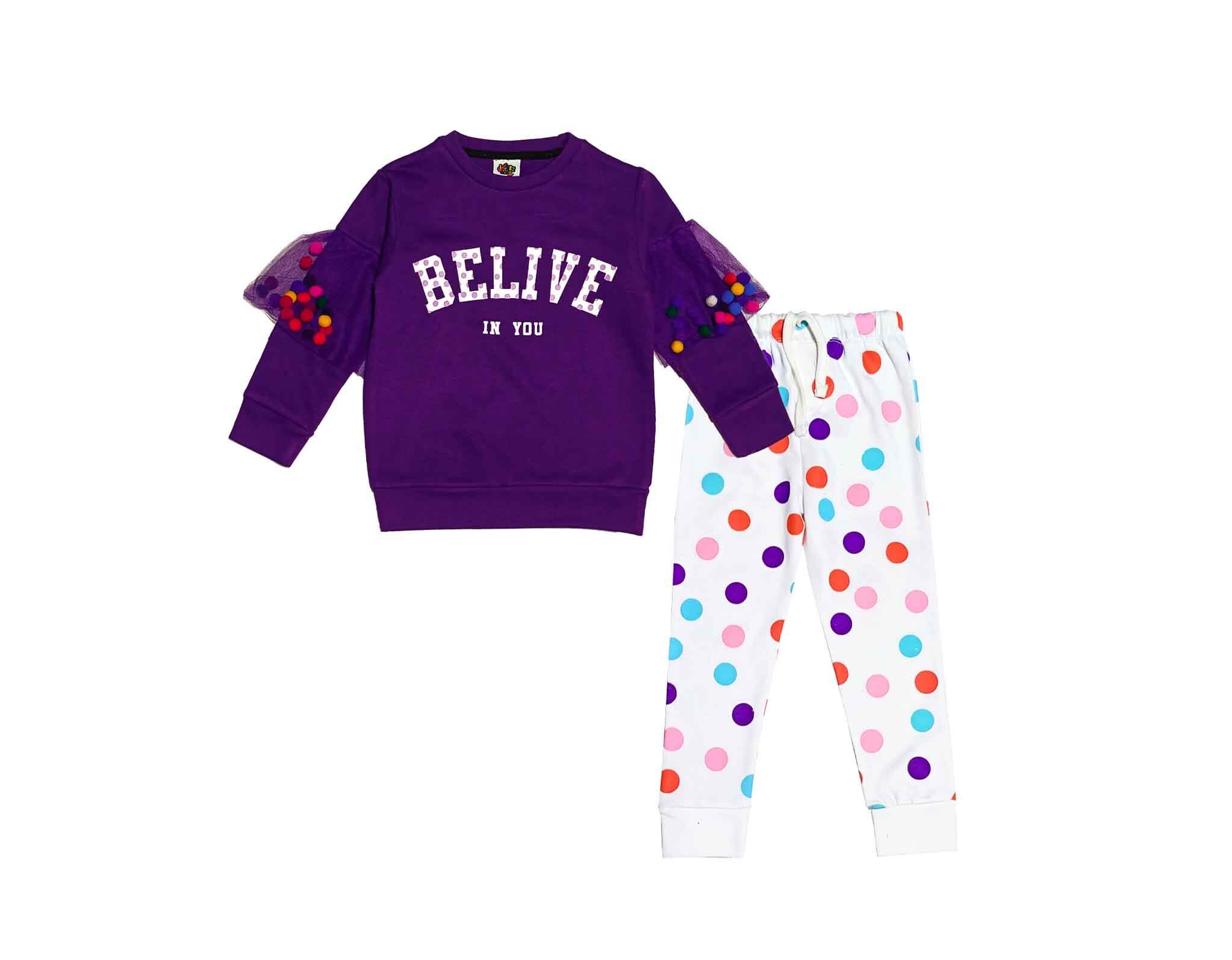 Belive in Love Colorfull Balls Fleece Tracksuit - Purple &amp; White