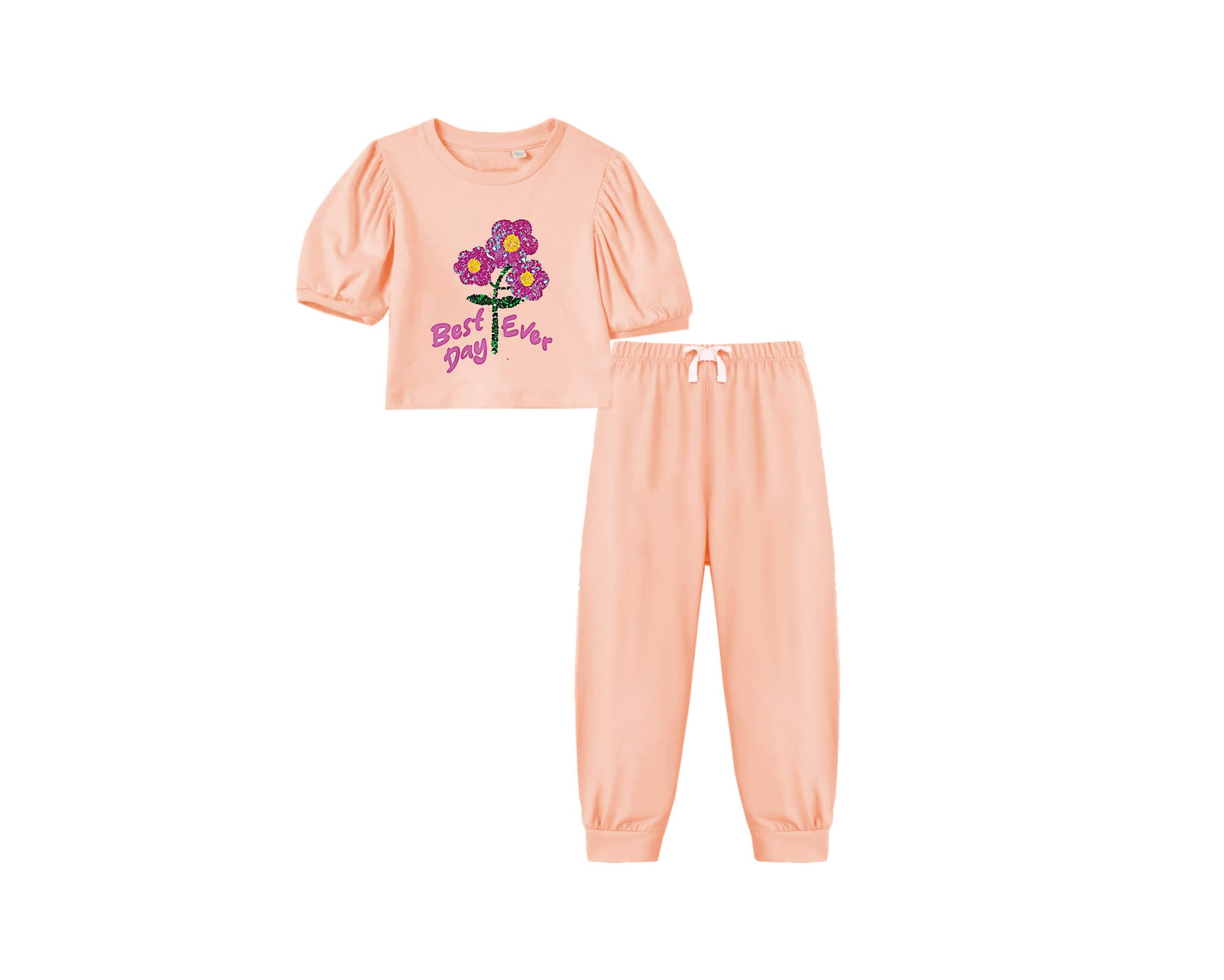 BestEverDaySequinFlowersTeeShirt_Trouser-Peach