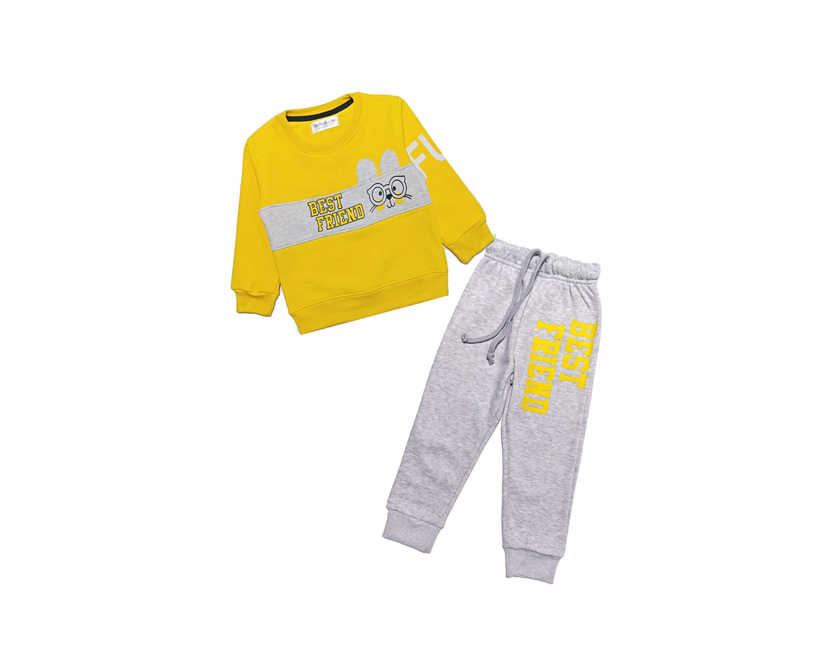 Best Friend Bunny Fleece Tracksuit - Yellow &amp; Heather Grey